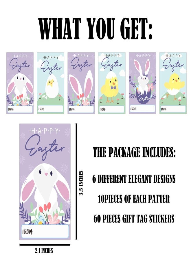 DETIHO Easter Gift Tags Stickers, Happy Easter Name Tags Gift Present Labels, Easter Bunny Chicks Gift Tags for Spring Holiday Decor School Favor, 2.1x3.5 in & 60 Pcs-C02 - Image 2